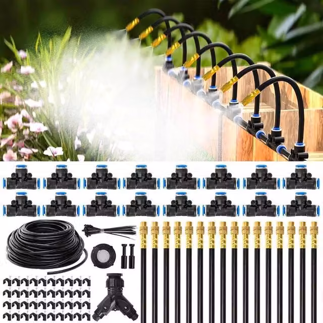 FLAVORA 30.48 m Adjustable Drip Irrigation Kit with Micro Sprayers in Black