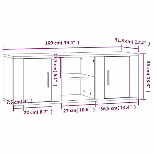 vidaXL Smoke Oak TV Cabinet in Brown Wood, W/D/H: 100 x 31.5 x 35 cm – 3