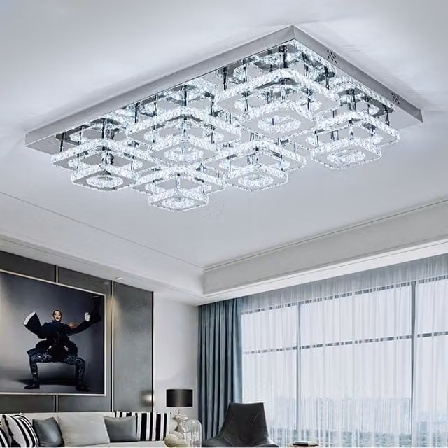 Livingandhome Double Layer Crystal Ring Pendant Light in Silver