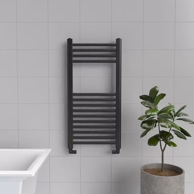 Lux Heat Steel Wall Mounted Towel Rail in Pewter, W: 40 cm, H: 80 cm
