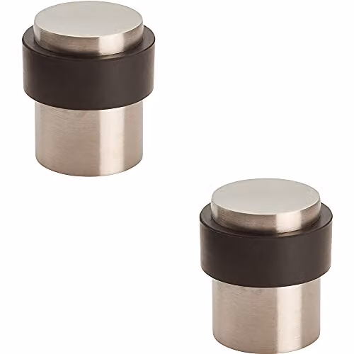 Loops 2 Pack Floor Mounted Pedestal Doorstop with Rubber Buffer in Brushed Silver Stainless Steel