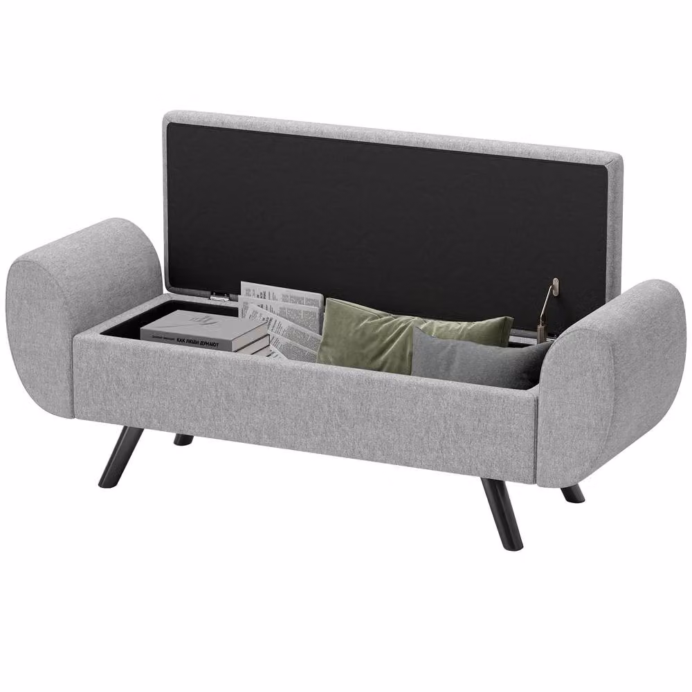 STILVORA Storage Ottoman with Armrests in Grey Linen – 4