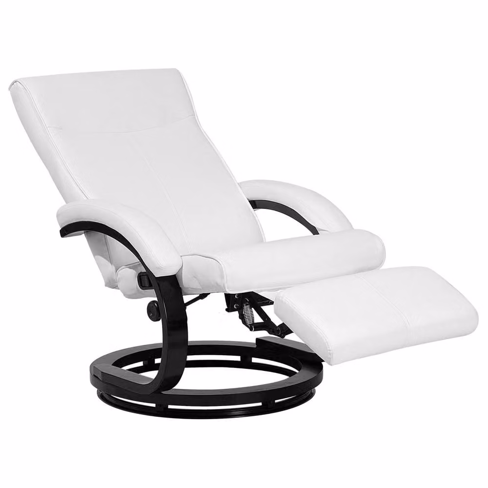 Wyld and Coco Reclining Armchair in White Faux Leather with Adjustable Back and Footrest and Solid Wood Frame – 2