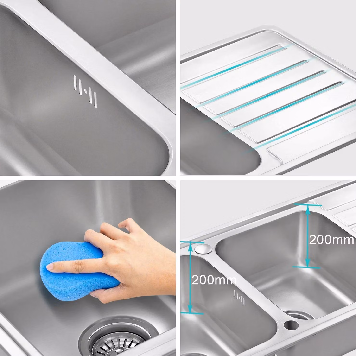 JASSFERRY Reversible Double Bowl Built-in Stainless Steel Kitchen Sink in Silver, W: 116 cm x D: 50 cm x H: 20 cm – 3