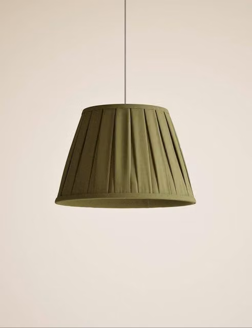 M&S Classic Wide Pleated Fabric Lampshade in Green