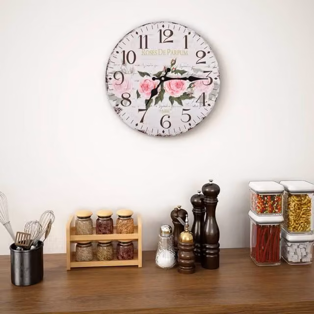 Berkfield Home Vintage Floral Round Wall Clock, Multicolour, Diameter: 30 cm
