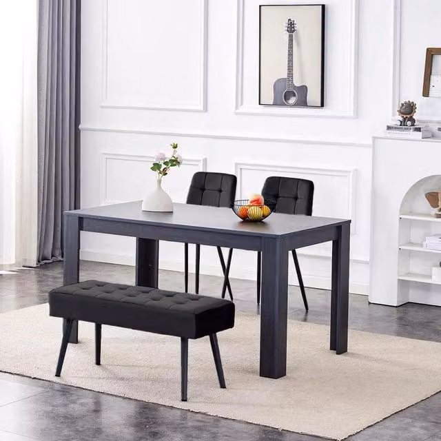 Kosy Koala Modern Dining Set with Rectangular Table, Bench and Chairs in Black and Grey