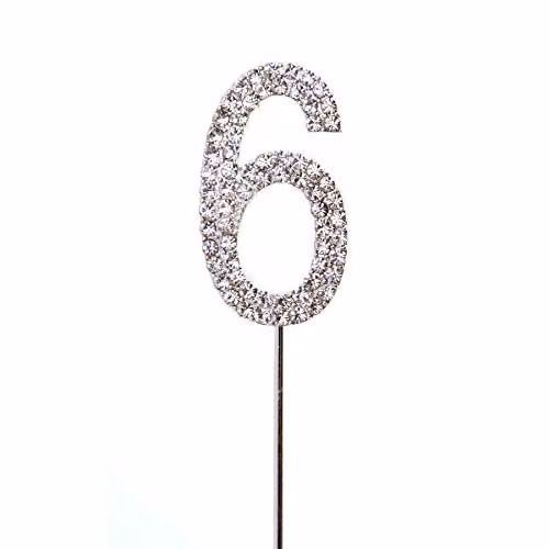 Shatchi Silver Sparkly Diamond Number 6 Cake Topper for Birthday and Anniversary Decorations