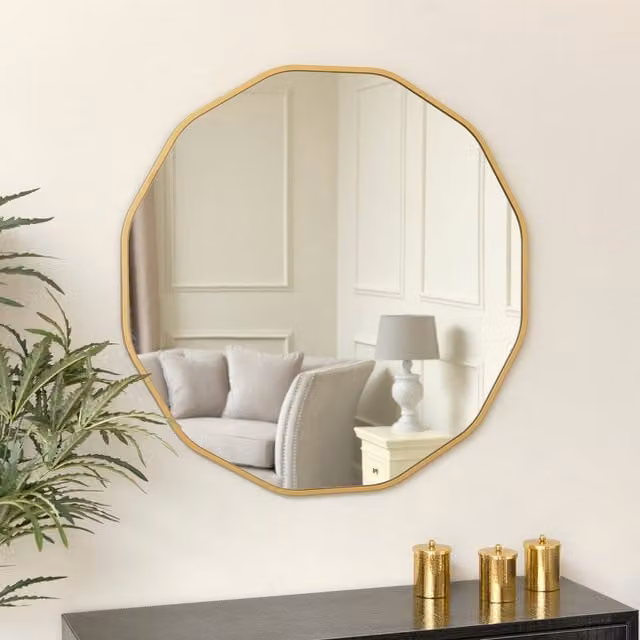 Melody Maison Large Round Gold Scalloped Art Deco Wall Mirror W/D/H: 90 x 90 x 90 cm – 1