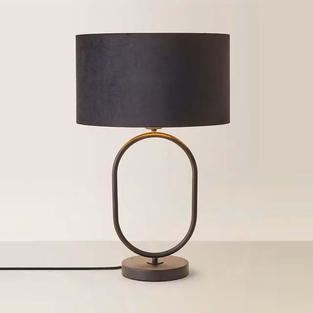Antonia Art Deco Oval Table Lamp with Black Velvet and Gold Metallic Shade