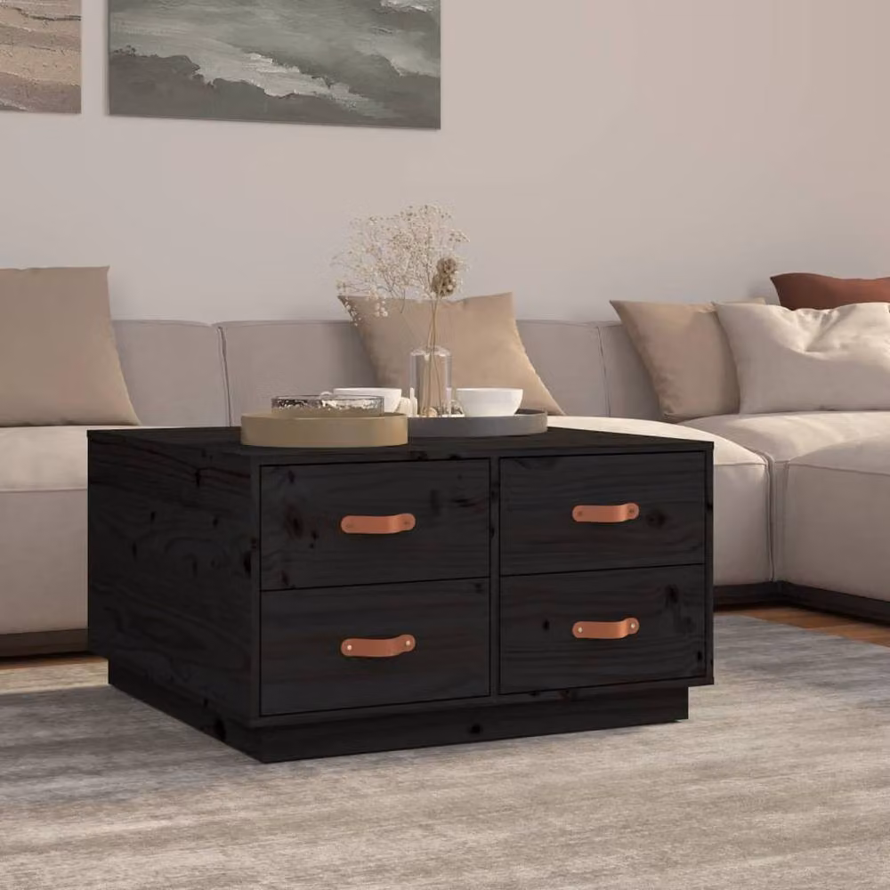 Berkfield Home Black Rustic Solid Pine Square Coffee Table W/D/H: 80 x 80 x 45 cm – 2