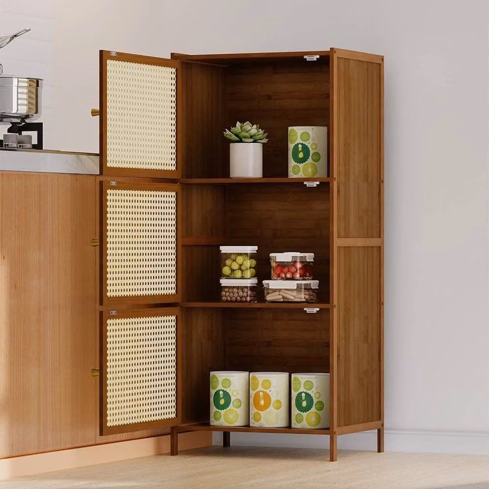 PAWNORA Modern 3-Tier Wooden Storage Cabinet with Hinged Doors in Brown – 4