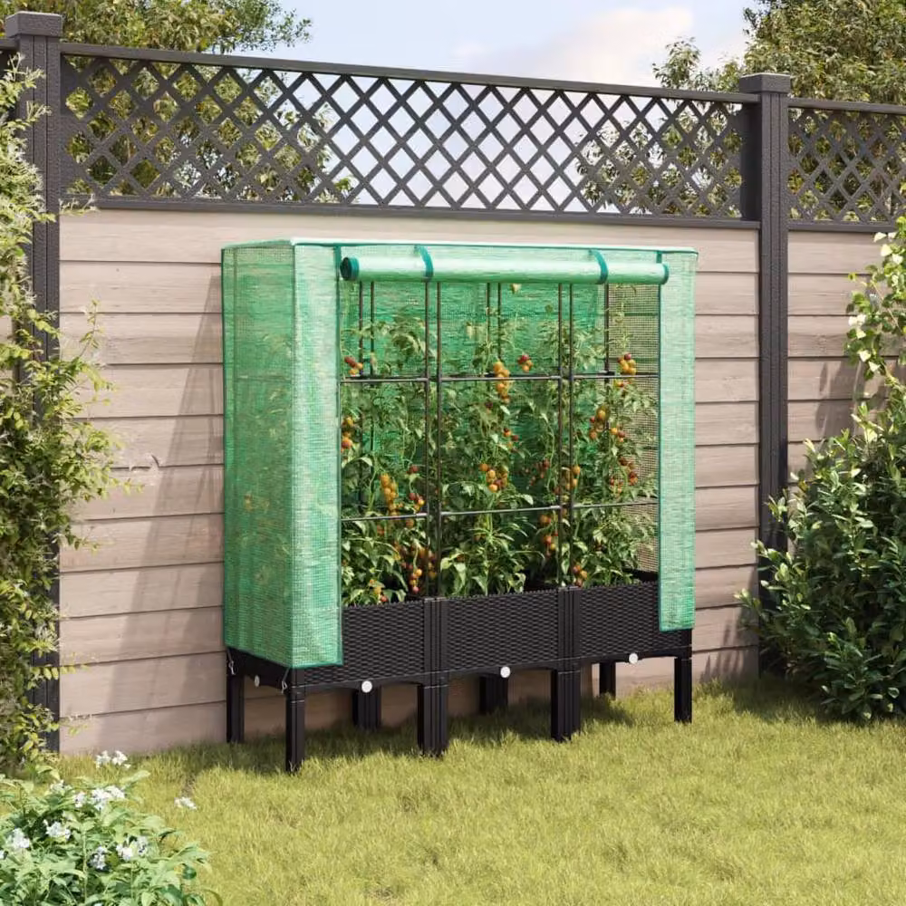 Berkfield Home Raised Bed with Greenhouse Cover in Black Rattan Look, W/D/H: 120 x 40 x 140 cm – 2