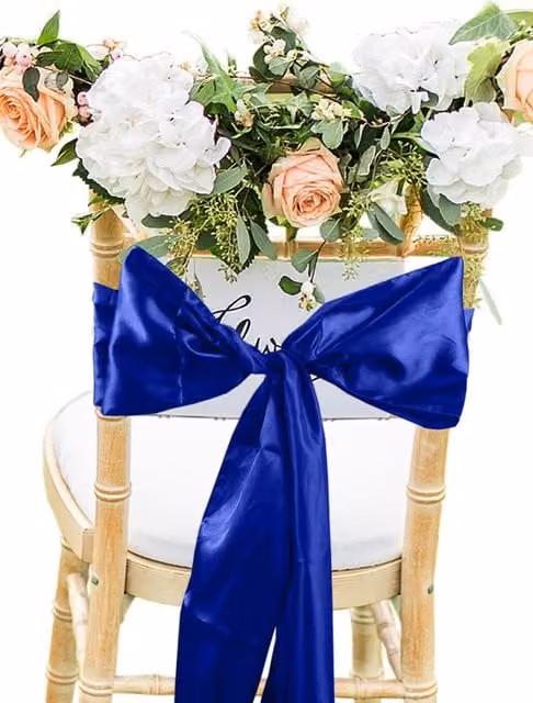 Neel Blue Satin Chair Sashes for Wedding, Birthday and Party Decoration, W: 17.78 cm, L: 274.32 cm – 1
