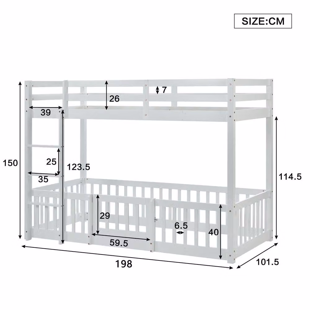 BTM White Solid Wood Childrens Bunk Bed with Safety Door and Fall Protection, W/D/H: 190 x 90 x 150 cm – 2