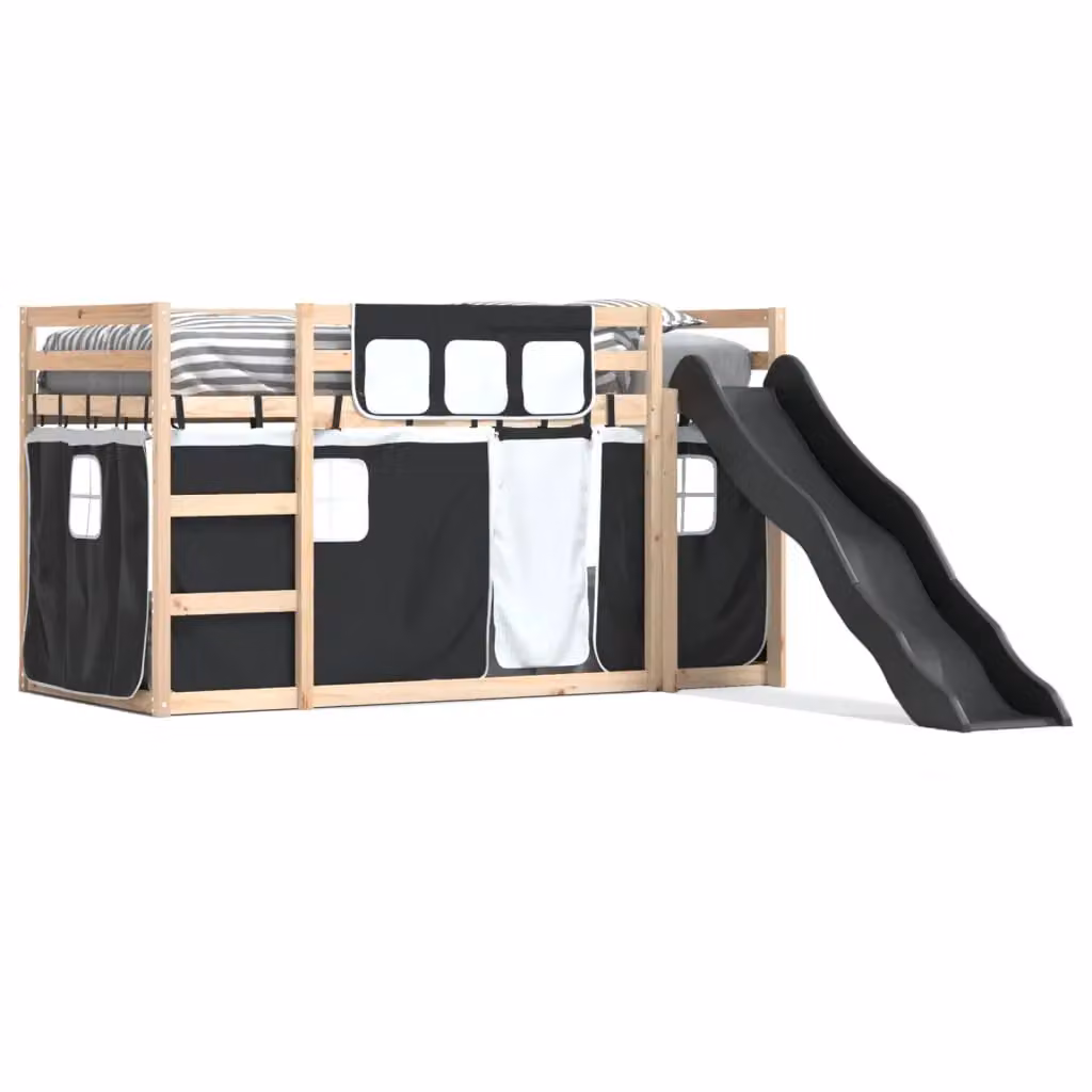 Berkfield Home Childrens Bunk Bed with Slide in White and Black, Solid Pine Wood, W/D/H: 80 x 200 cm – 2