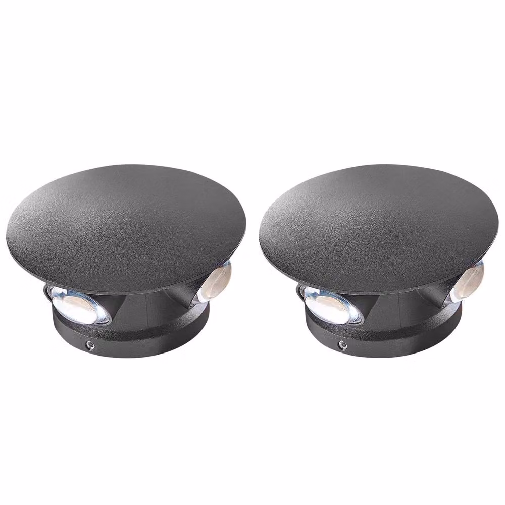 Wyld and Coco 2-Pack Modern Round LED Outdoor Wall Lamps in Black Aluminium and Glass – 2