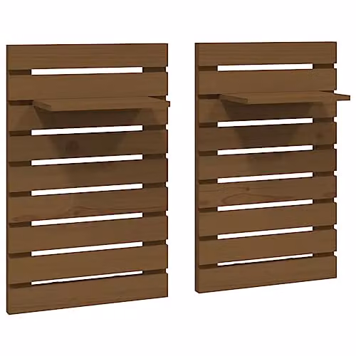 vidaXL Set of 2 Wall-Mounted Bedside Shelves in Brown Solid Pine Wood