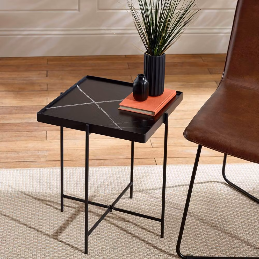 Cheshire Falkirk Square Modern Abstract Metal Side Table in Black and White, W/D/H: 47 x 47 x 47 cm – 2