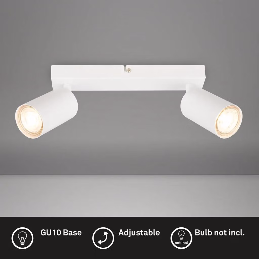 Briloner White Matt Metal LED Ceiling Spotlight with 2 Adjustable GU10 Lights – 2