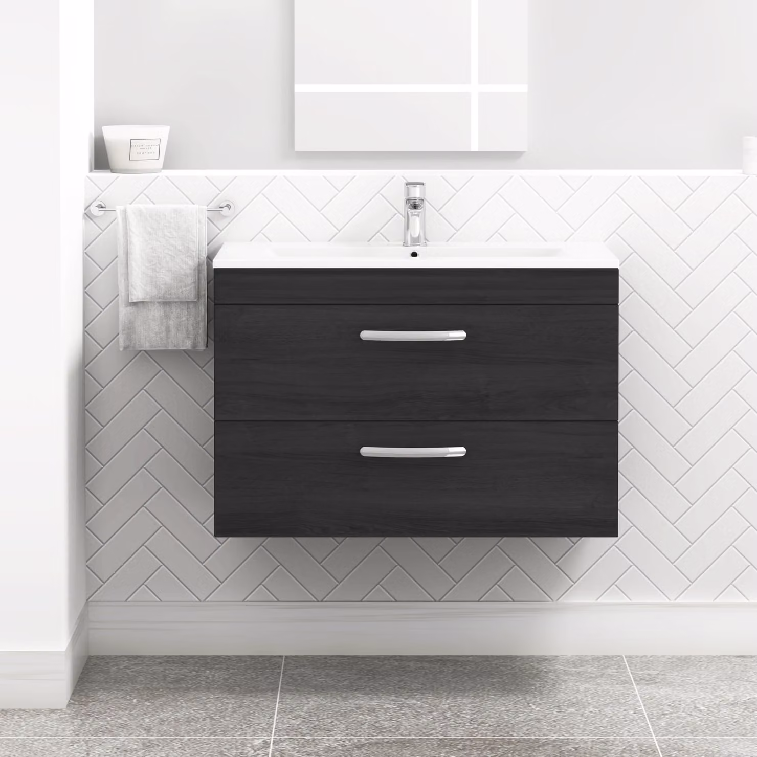 Royal Bathrooms Turin 800mm Wall Hung Vanity Unit in Hale Black with 2 Drawers