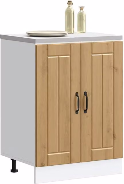 Berkfield Home Lucca Artisan Oak Sink Base Cabinet in Brown, W/D/H: 81.5 x 46.0 x 46.0 cm