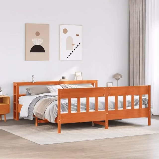 Berkfield Home Super King Solid Wood Pine Bed Frame in Wax Brown, W/D/H: 180 x 200 cm – 1