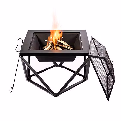 Teamson Home Black Metal Outdoor Wood Burning Fire Pit and Fire Bowl, W: 60 cm, D: 60 cm, H: 52 cm – 2