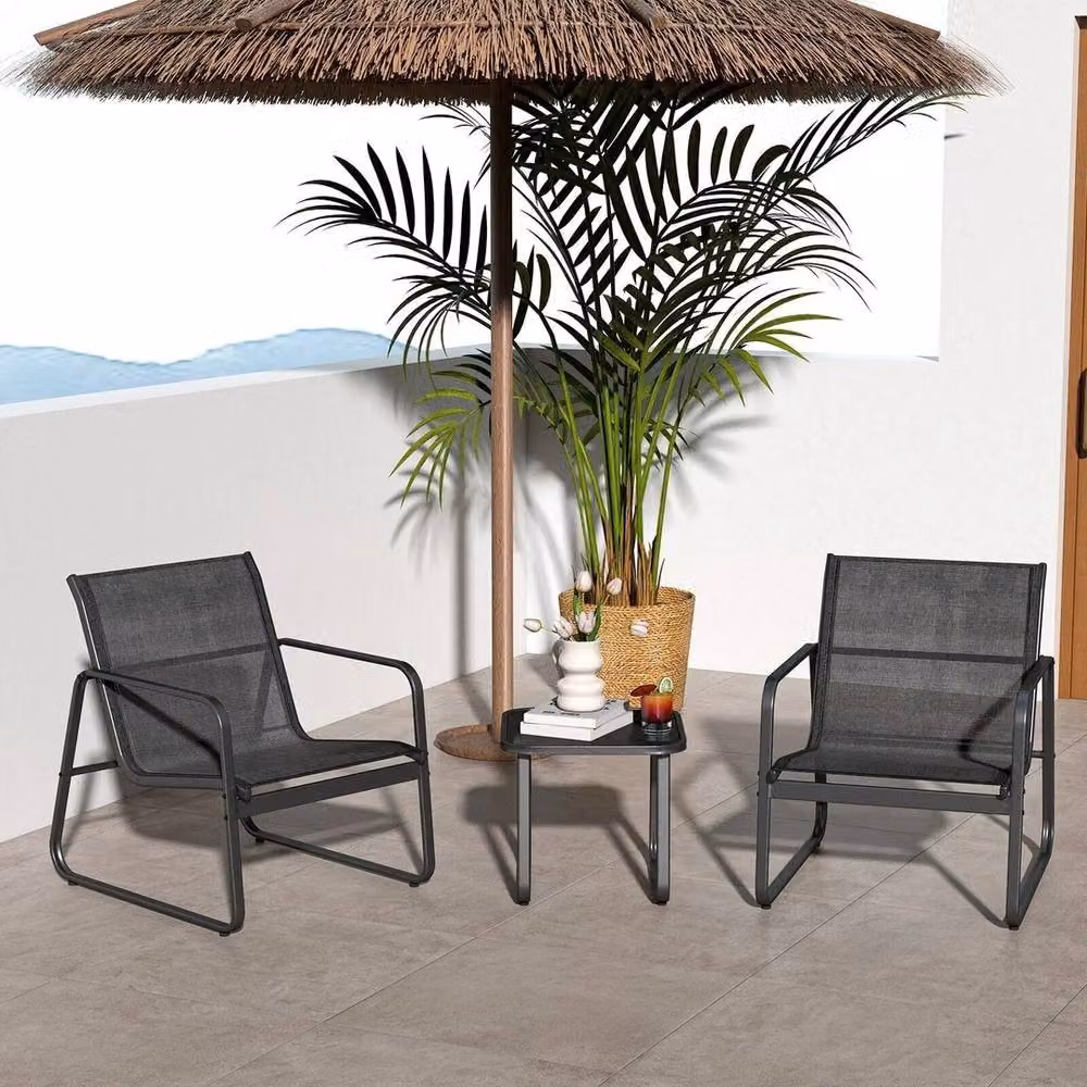 VOGREX 3-Piece Metal and Glass Patio Bistro Set in Matt Black – 4