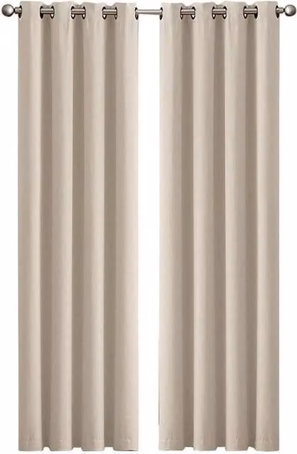 VOGREX 2-Piece Thermal Blackout Curtains in Beige, W/H: 117 x 183 cm