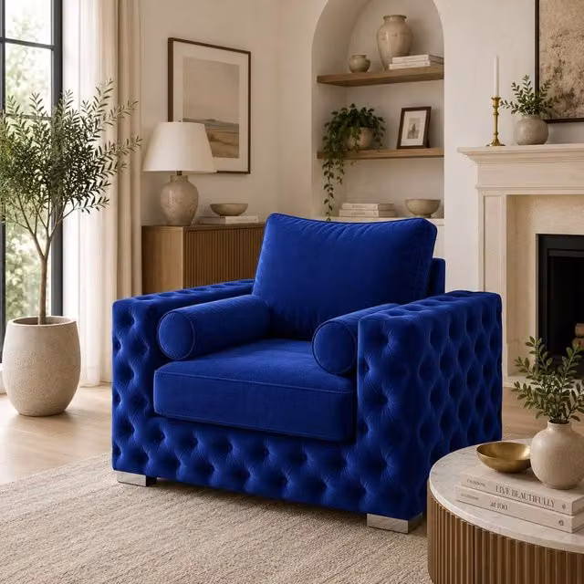 Stratus Interiors Ashley Chesterfield Plush Velvet Armchair in Royal Blue