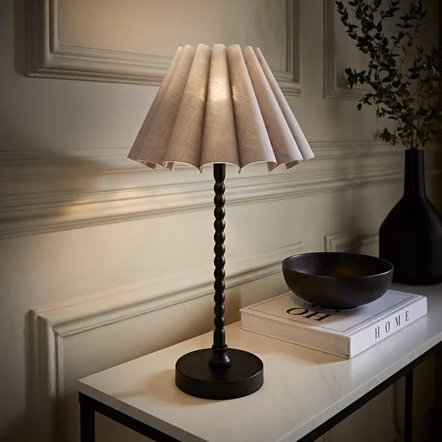 ValueLights Maeve Bobble Table Lamp with Grey Fabric Pleated Tapered Shade