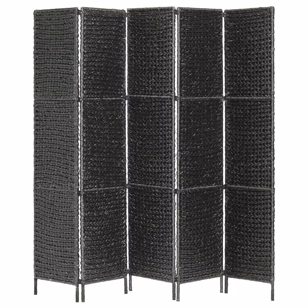 Berkfield Home 5-Panel Black Water Hyacinth Room Divider, H 193 cm x W 160 cm – 2