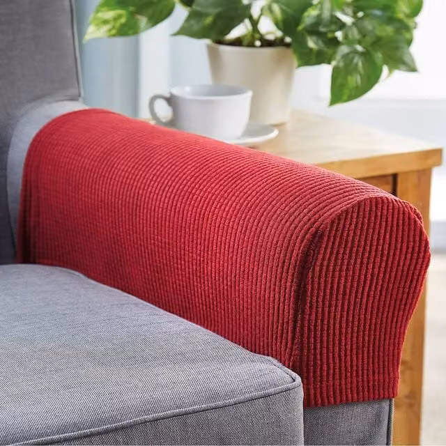 Coopers of Stortford Pair of Stretch Armchair Covers in Red Polyester Blend