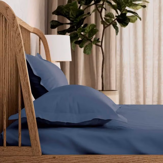 Bedeck 500 Thread Count Cotton Single Fitted Sheet, Navy Blue, W/D/H: 90 x 200 cm