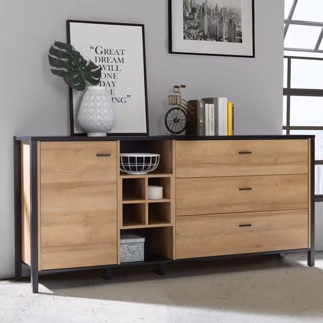 Furniture To Go High Rock Large Sideboard in Matt Black and Riviera Oak