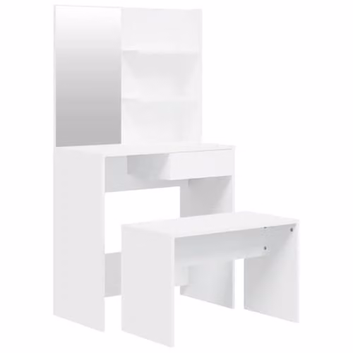 vidaXL Modern White Dressing Table Set with Mirror and Stool, W/D/H: 141 x 40 x 74.5 cm