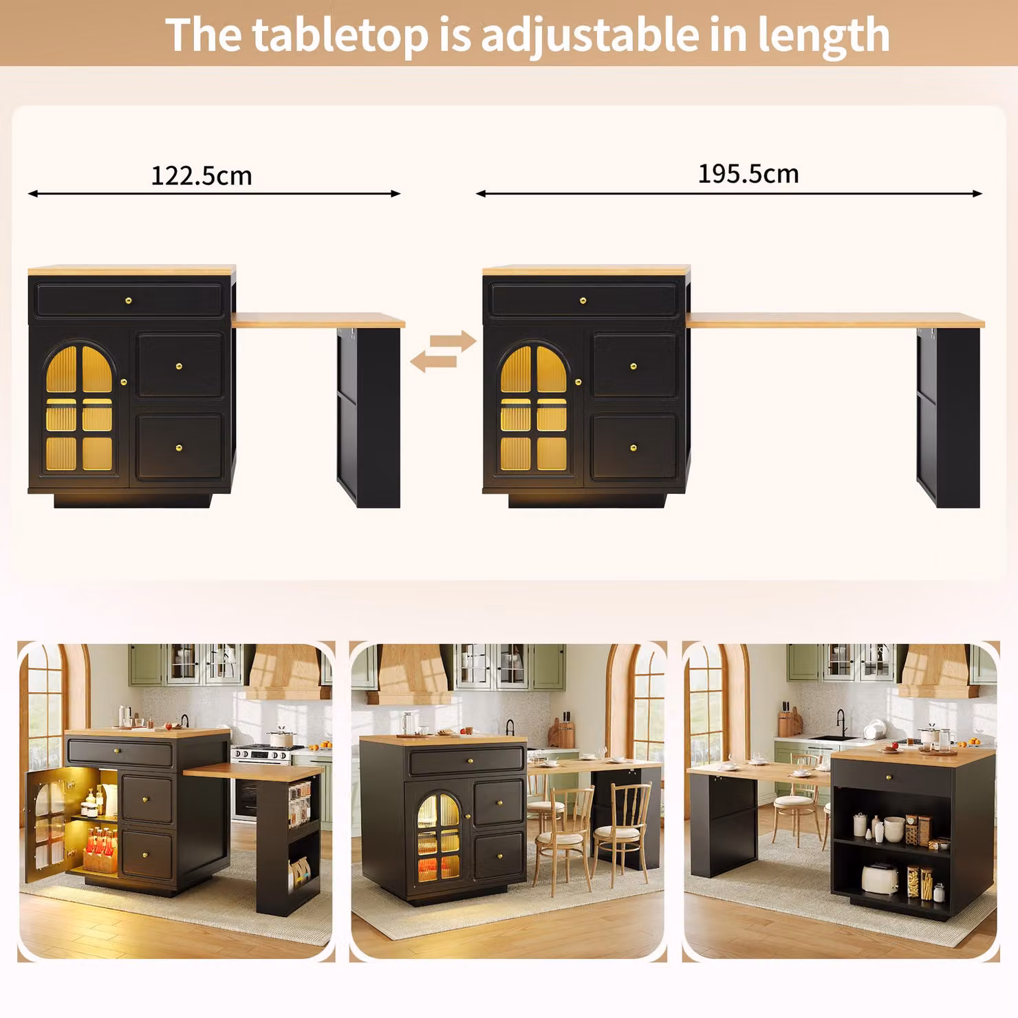 Aosom UK Extendable Bar Table with Arched Tempered Glass Doors in Black, W/D/H: 195.5 x 70 x 93.5 cm – 6