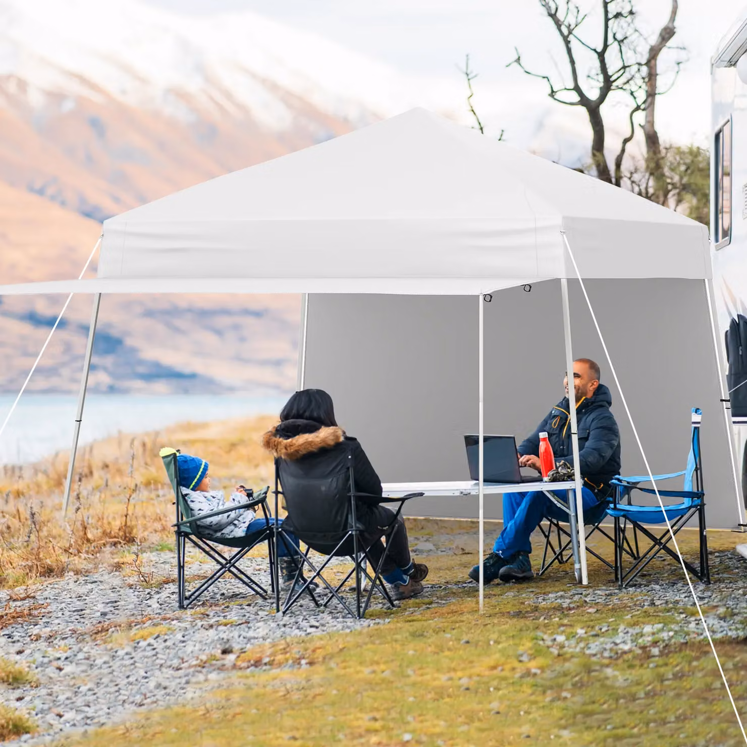 Gymax Pop up Canopy Tent with 2 Sidewalls, White Sun Shelter – 5
