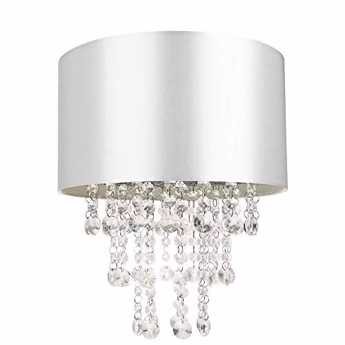 Happy Homewares Modern Grey Satin Fabric Pendant Light Shade with Transparent Acrylic Droplets, Diameter: 30 cm