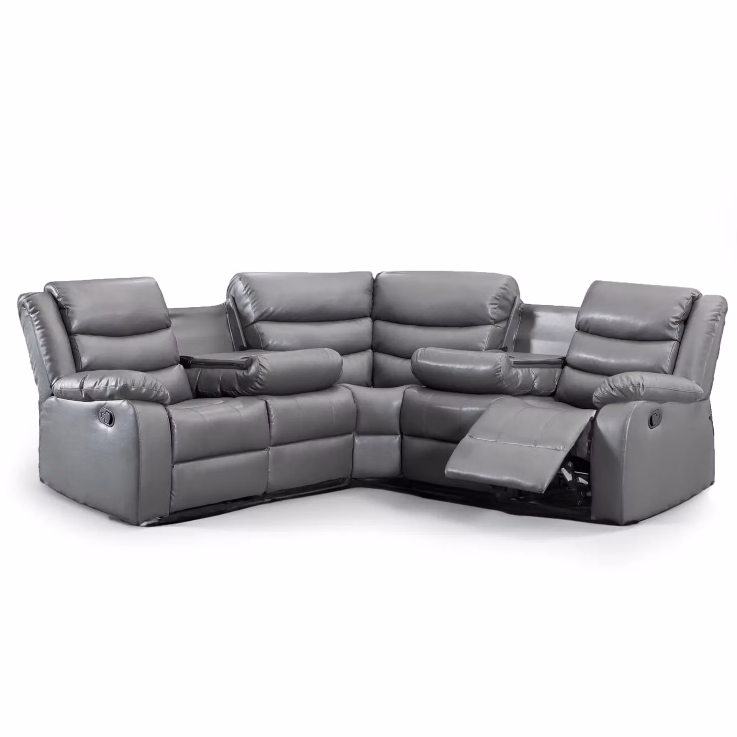 Furnishings For Less UK Minnesota 5 Seater Manual Reclining Corner Sofa in Grey Synthetic Leather with Cup Holders and Padded Arms – 2