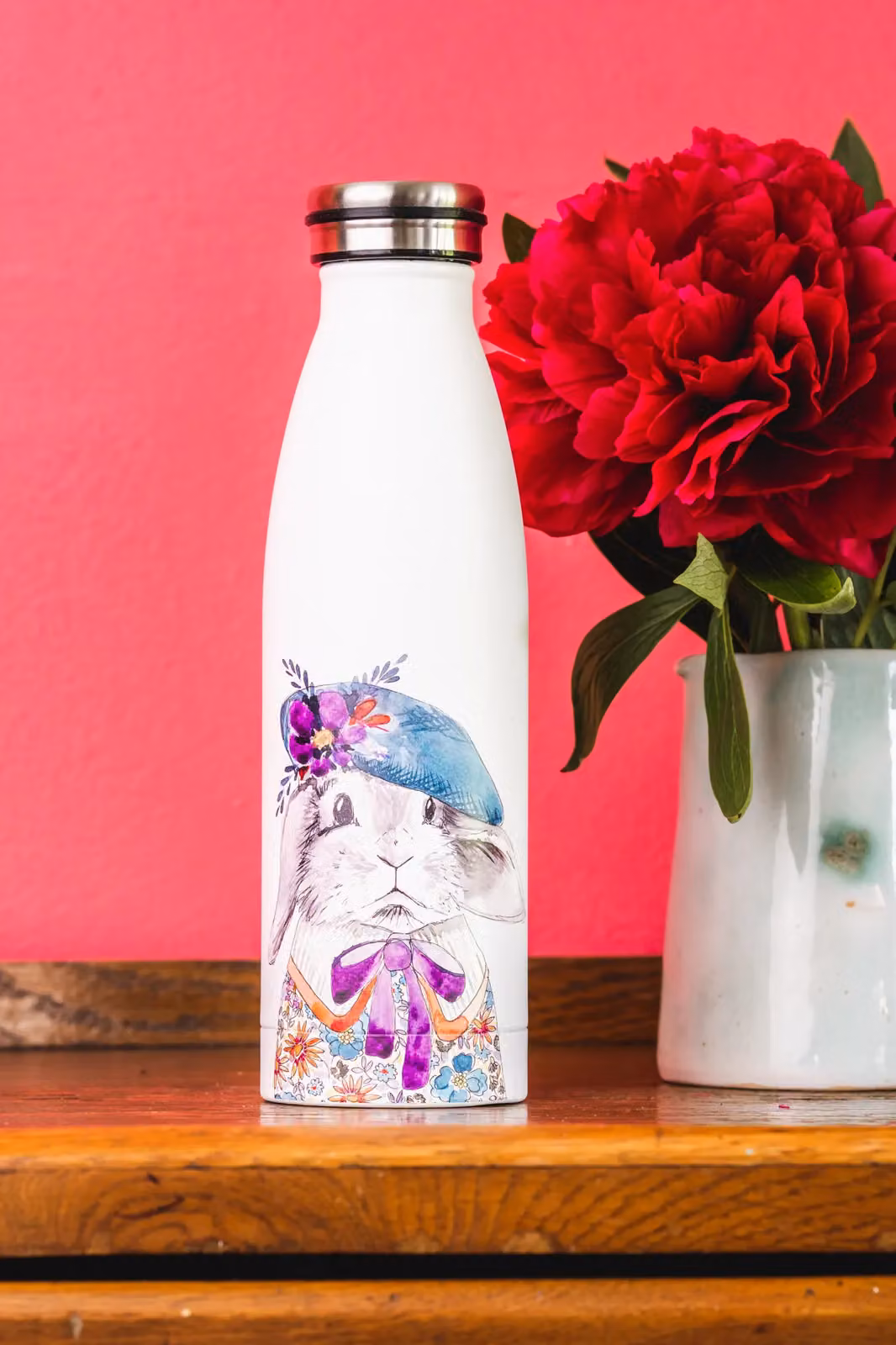 Mikasa Tipperleyhill Rabbit Double-Walled Stainless Steel Vacuum-Insulated Water Bottle, 500ml, White/Multicolour – 6