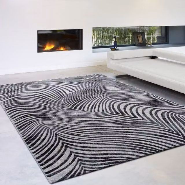 The Rug Shop UK Black Modern Abstract Optical 3D Easy To Clean Polypropylene Area Rug W: 160 cm, D: 230 cm