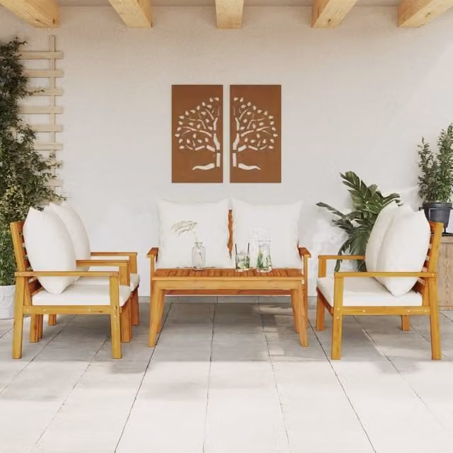 Berkfield Home 5 Piece Garden Lounge Set with Cushions in Brown Solid Acacia Wood
