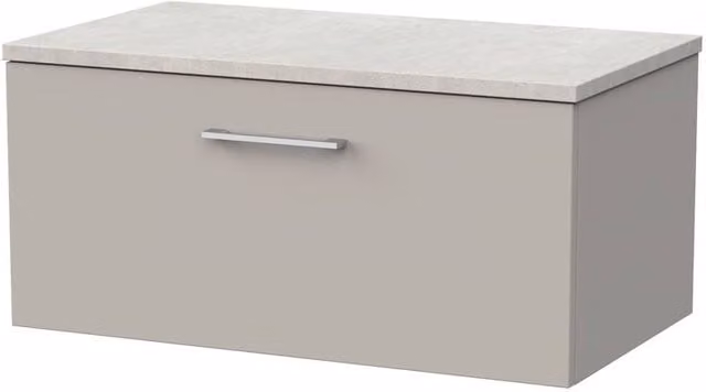 Balterley Pershall Wall Mounted 1 Drawer Bathroom Vanity with White Sparkle Top, Pebble Grey, Width: 80 cm