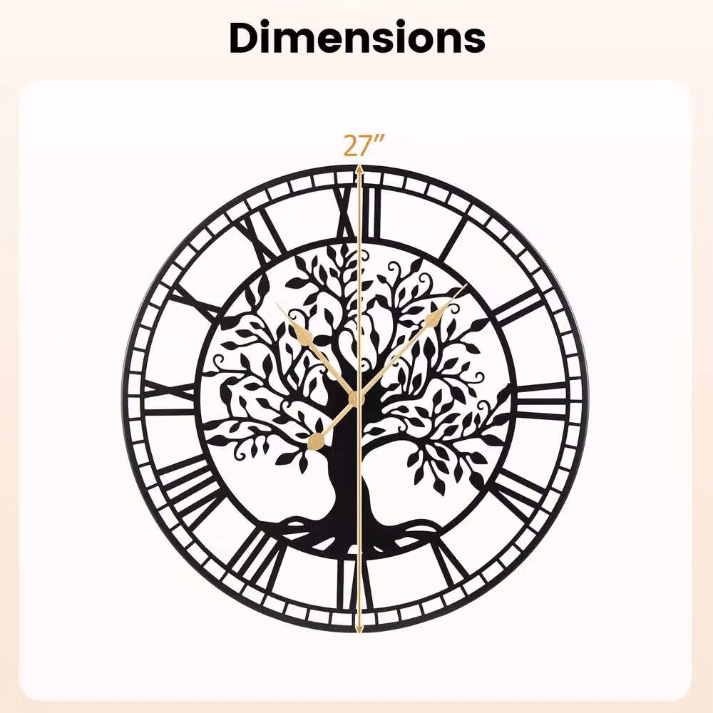 Gymax Tree of Life Metal Wall Clock, Black, Diameter: 68 cm – 2