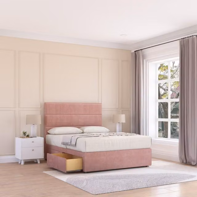 Sloomy Texas Pink Plush Velvet Memory Foam Bed Set with 2 Drawers, Mattress and Headboard, W/D/H: 180 x 200 cm