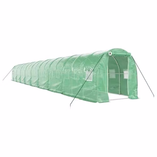 vidaXL Greenhouse with Green Steel Frame, 36 m2, W: 18 m, D: 2 m, H: 2 m