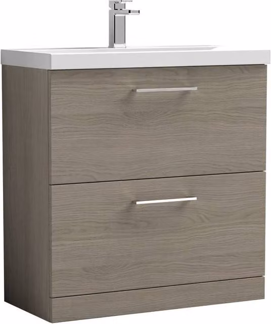 Balterley Solace Oak Bathroom Vanity Unit with 2 Soft Close Drawers in Brown, Width: 80 cm