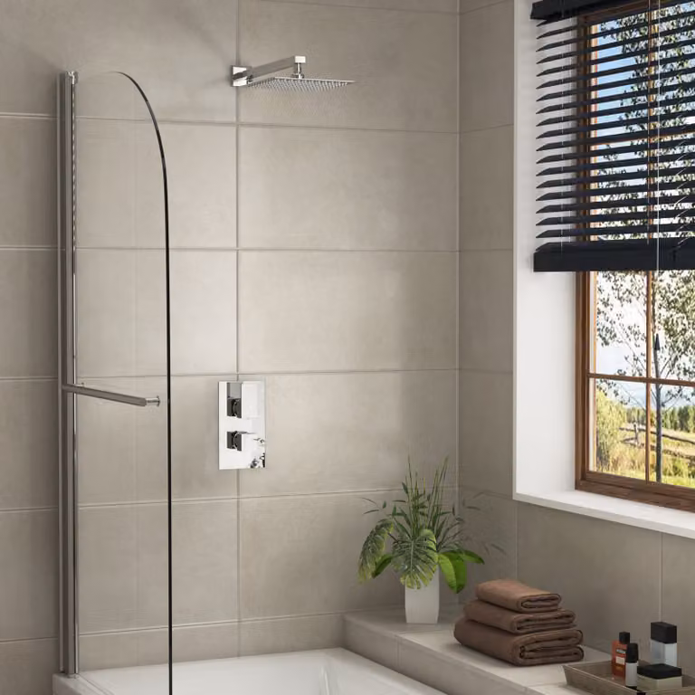 Royal Bathrooms Elegance Thermostatic Shower Mixer Set with Wall Mounted Arm, Stainless Steel Shower Head and Sensor in Chrome and Silver